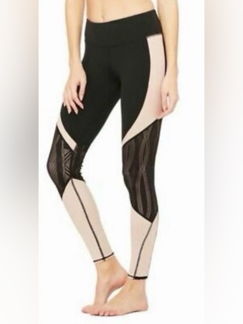 ALO Vitality Yoga Black & Nude Mesh-Panel Leggings Size Small